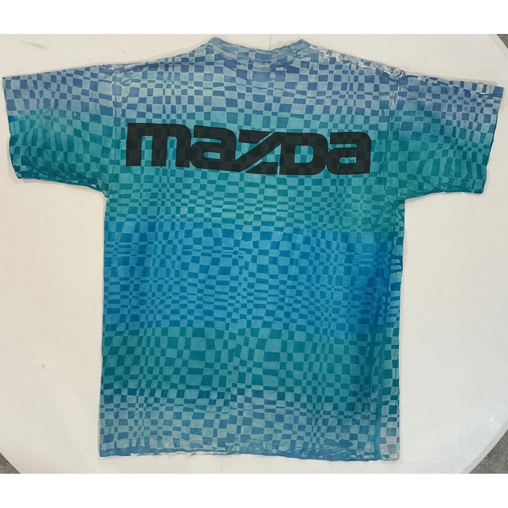 VTG Single Stitch 90s Mazda Motorsports AOP Color Block Summer T Shirt Mens XL